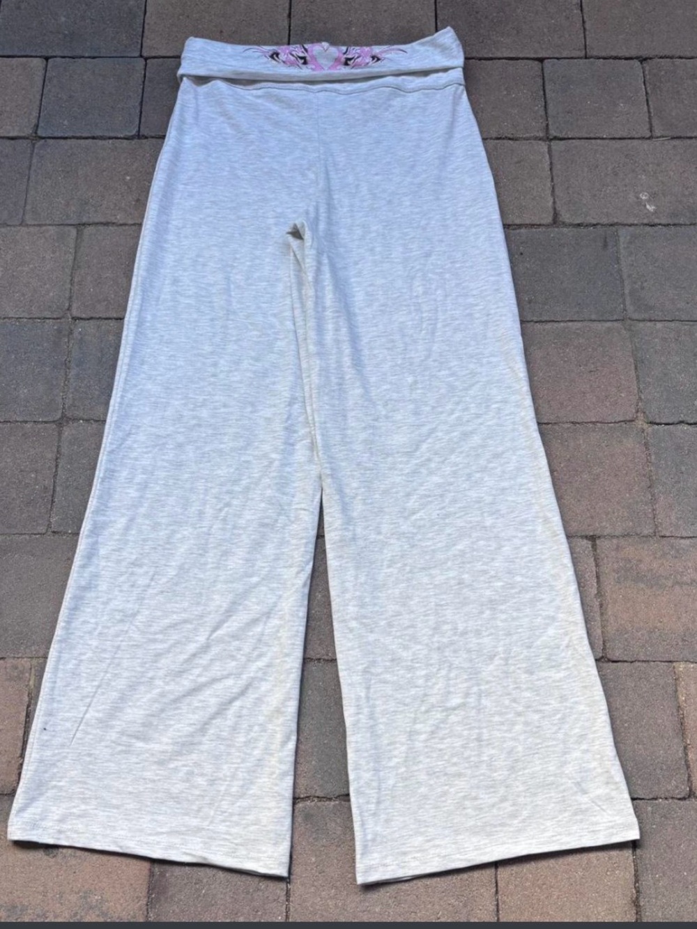 women’s love theory foldover flare gray leggings with waistband detail